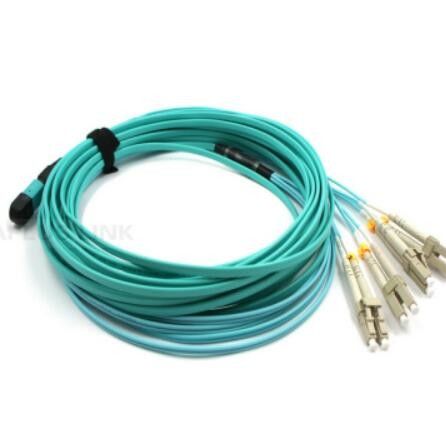 Đầu nối sợi quang 8 lõi MPO, 50um Om3 MPO đến LC Patch Cord LSZH Aqua